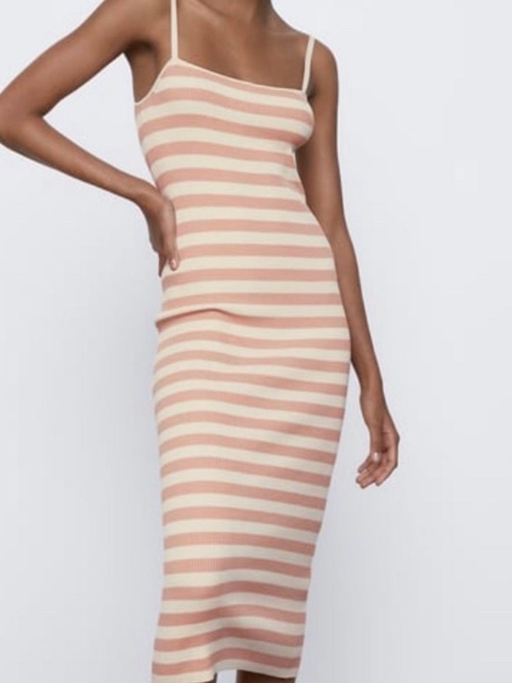 Zara | ribbed knit striped midi dress M